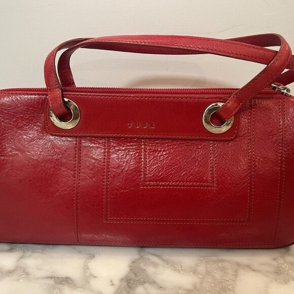Vintage Y2K Tusk Handbag Purse Cherry Red Leather Gilmore Girls Style - Picture 1 of 10